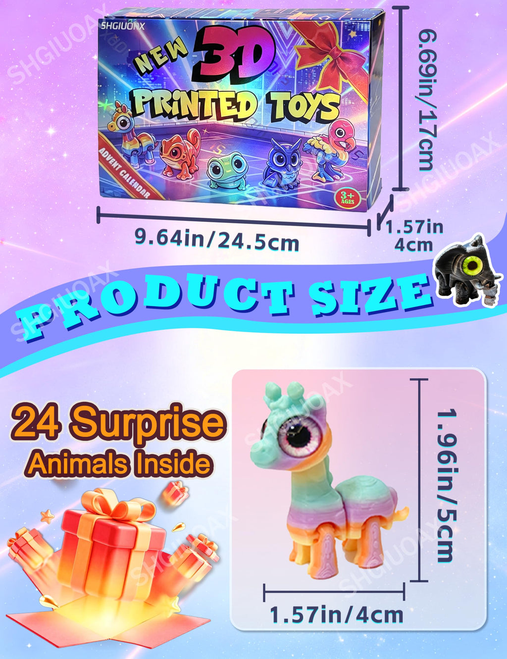 2026 Christmas Advent Calendar for Boy Kid with Mini 3D Printed Animals Toy