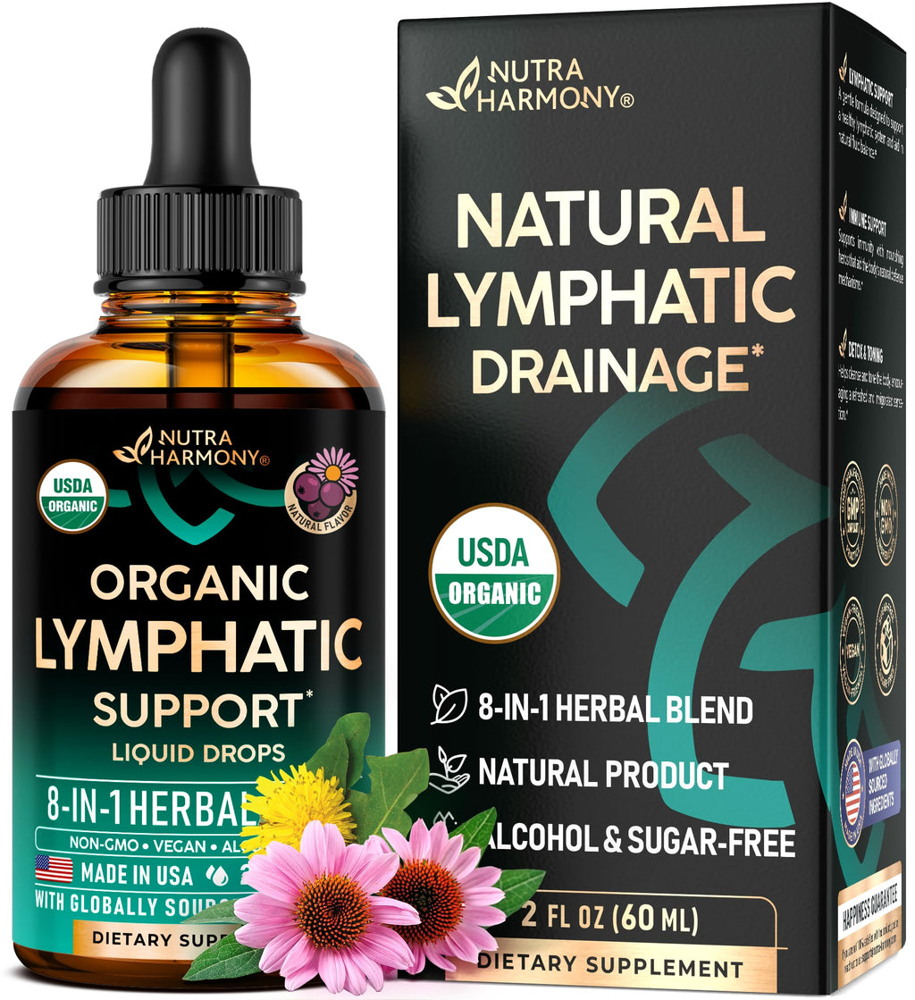 USDA Organic Lymphatic Drainage Supplement - Echinacea | Elderberry | Dandelion | Rosehip | Cleavers | Calendula | Burdock - Made in USA - Lymph System Drops - Immune Support, Cleanse & Detox, 2 Pack