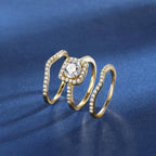 18K Gold Plated Cubic Zirconia Halo 3-in-1 Wedding Ring Set for Women