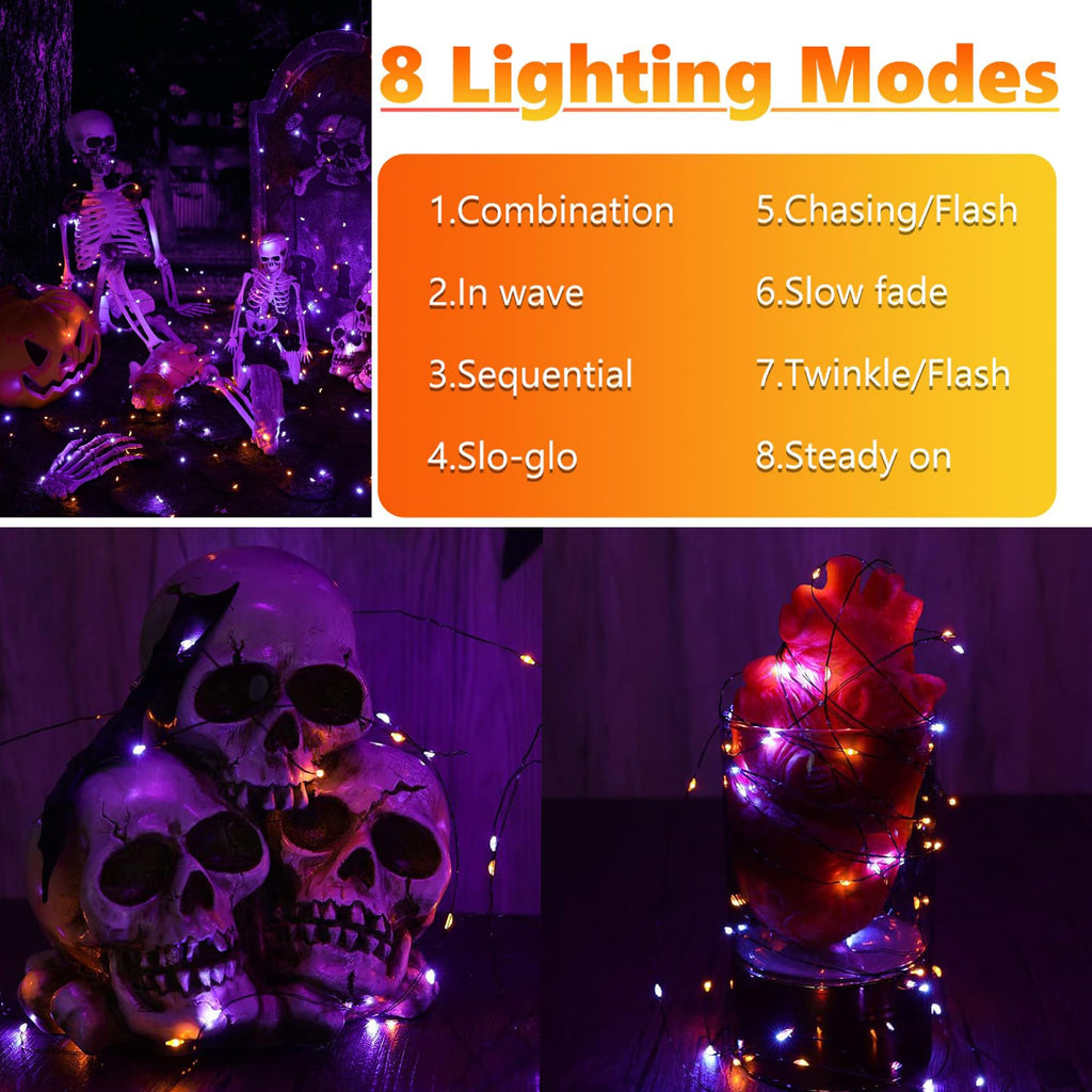 Joomer Orange Purple Halloween Solar String Lights,2 Pack Total 80FT 240LED