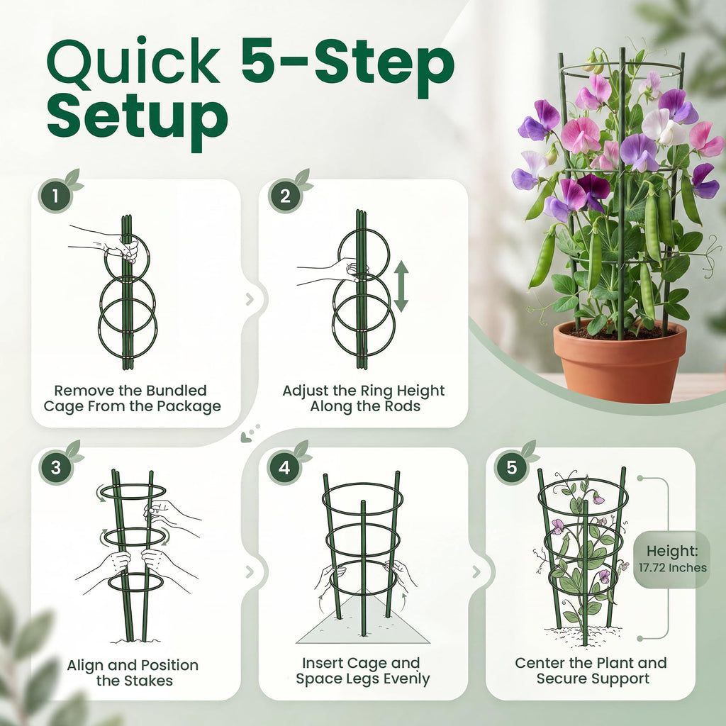 Oriva 4 Pack Round Tomato Cages for Garden,18 inches Small Metal Tomato Cages with Adjustable Rings,Tomato Trellis and Plant Support for Raised Garden Beds, Pots and Climbing Vegetables