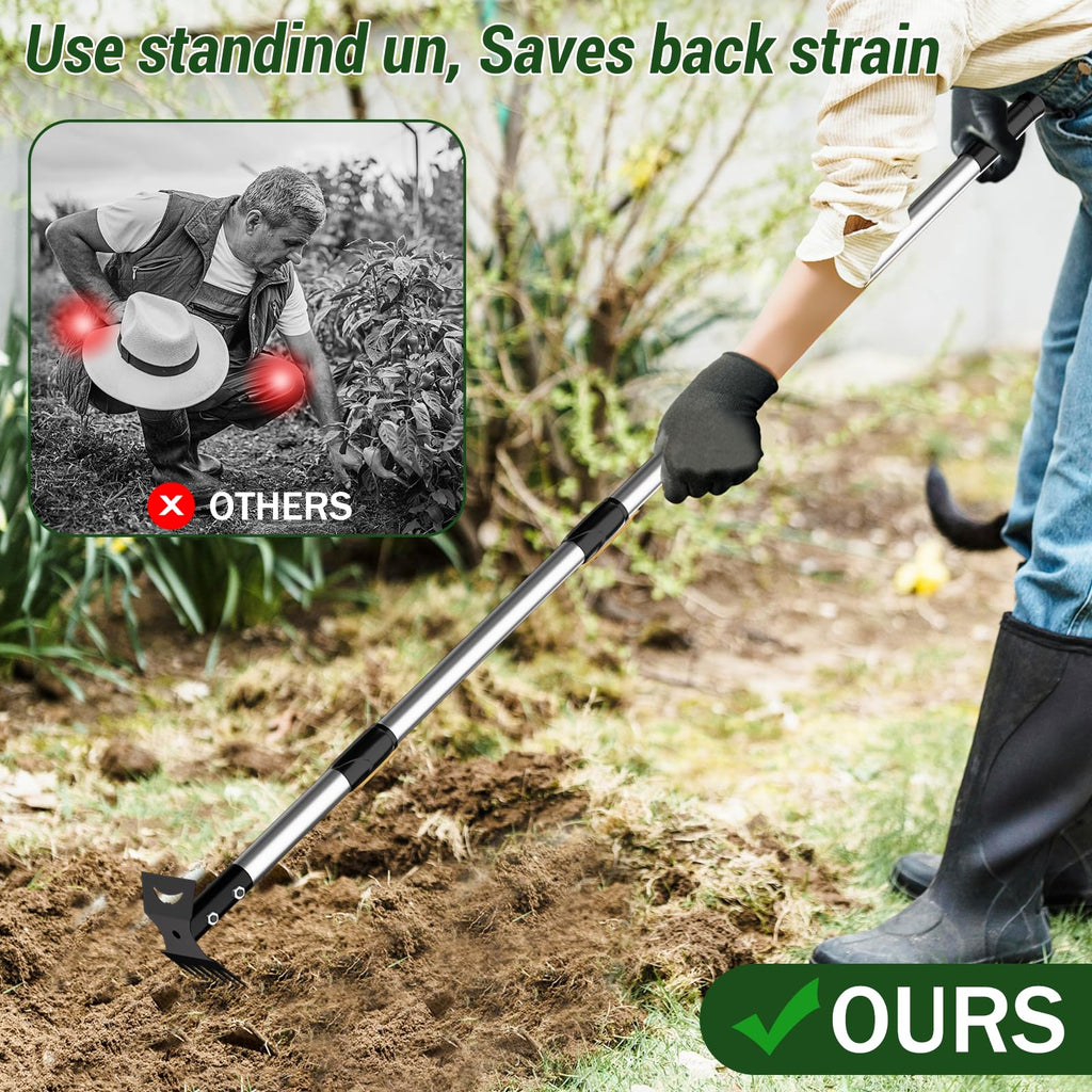 Ukiupop Weed Puller Tool with Long Handle 2-in-1 Garden Hoe and Weed Rake