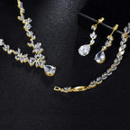 Hadskiss Jewelry Set for Women, Necklace Dangle Earrings Bracelet Set with White Cubic Zirconia, 18K Gold Plated Wedding Party Jewelry for Bridal Bridesmaid