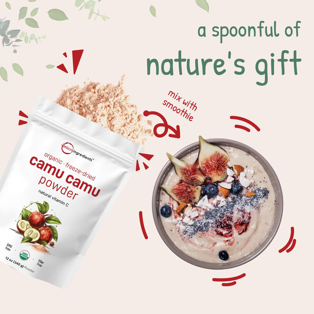 Organic Camu Camu Powder, 12 oz | High Natural Vitamin C Level | Fresh Freeze-Dried Berries Source | No GMOs, Vegan Friendly