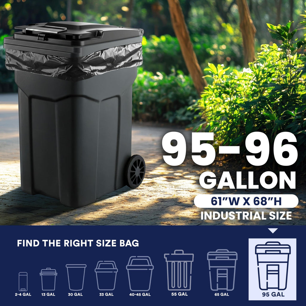 Plasticplace 95-96 Gallon Garbage Can Liners │ 1.5 Mil │ Black Heavy Duty Trash Bags │ 61” X 68” (50Count) (W95LDB15)