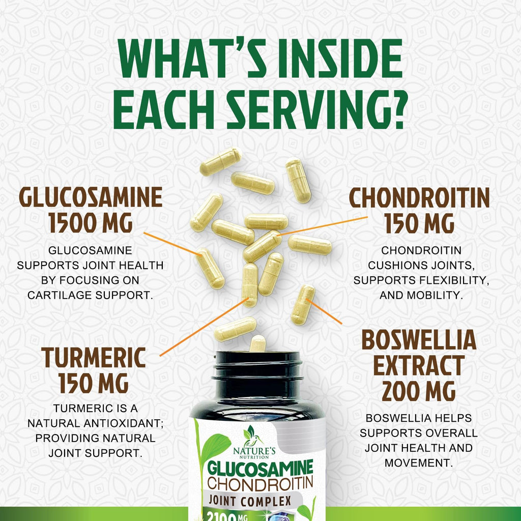Glucosamine Chondroitin MSM - 3x Strength Joint Support Supplement for Joint Mobility & Comfort For Men and Women, Glucosamine Supplements Complex with Turmeric & Boswellia - 120 Capsules