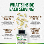 Glucosamine Chondroitin MSM - 3x Strength Joint Support Supplement for Joint Mobility & Comfort For Men and Women, Glucosamine Supplements Complex with Turmeric & Boswellia - 120 Capsules