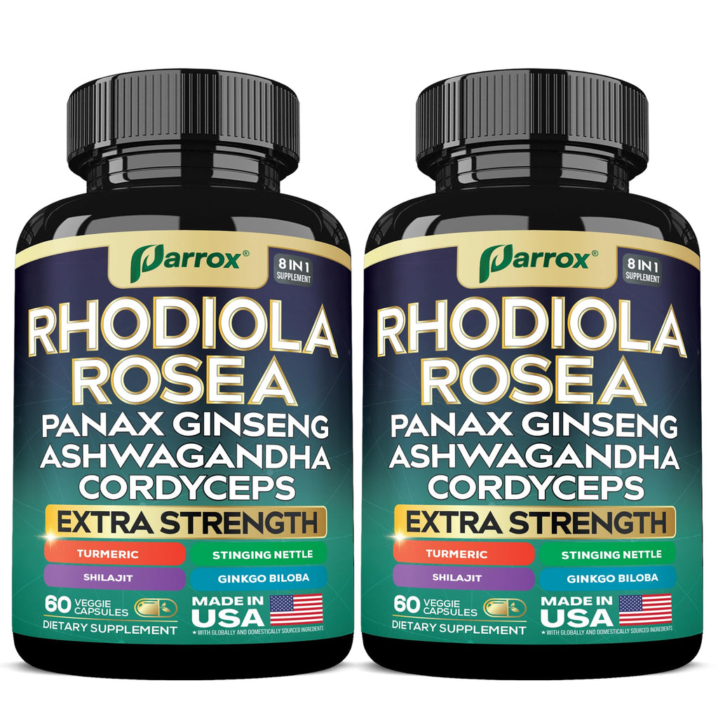 Rhodiola Rosea Adaptogen Supplement, Panax Ginseng & Ashwagandha, 2 Pack