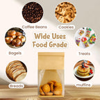 HONKID Bread and Cookie Bags with Seal, 50 Pack 11 x 5.1 x 3.9 Inches Bakery Bags with Window Reusable Tin Tie Tab Lock for Sealed Baked Goods Packaging for Pastry Bagels Breads Treats Cookies Brown
