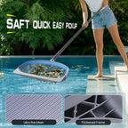 UIRWAY 6-in-1 Deluxe Swimming Pool Cleaning Kit - Includes Detachable Pool Brush, Deep Leaf Skimmer & Fine Mesh Net, Small Brush, Gloves, Adjustable Aluminum Pole Inground & Above Ground Cleaning