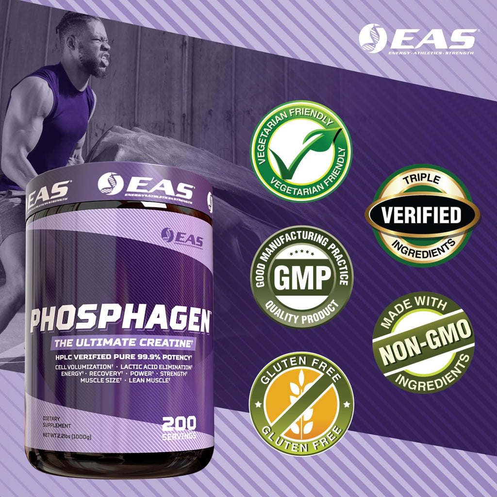 EAS Phosphagen Ultimate Creatine Powder | Power, Strength, Muscle Size, & Cell Volumization | Pure 99.9% Potency | 200 Servings (Unflavored)