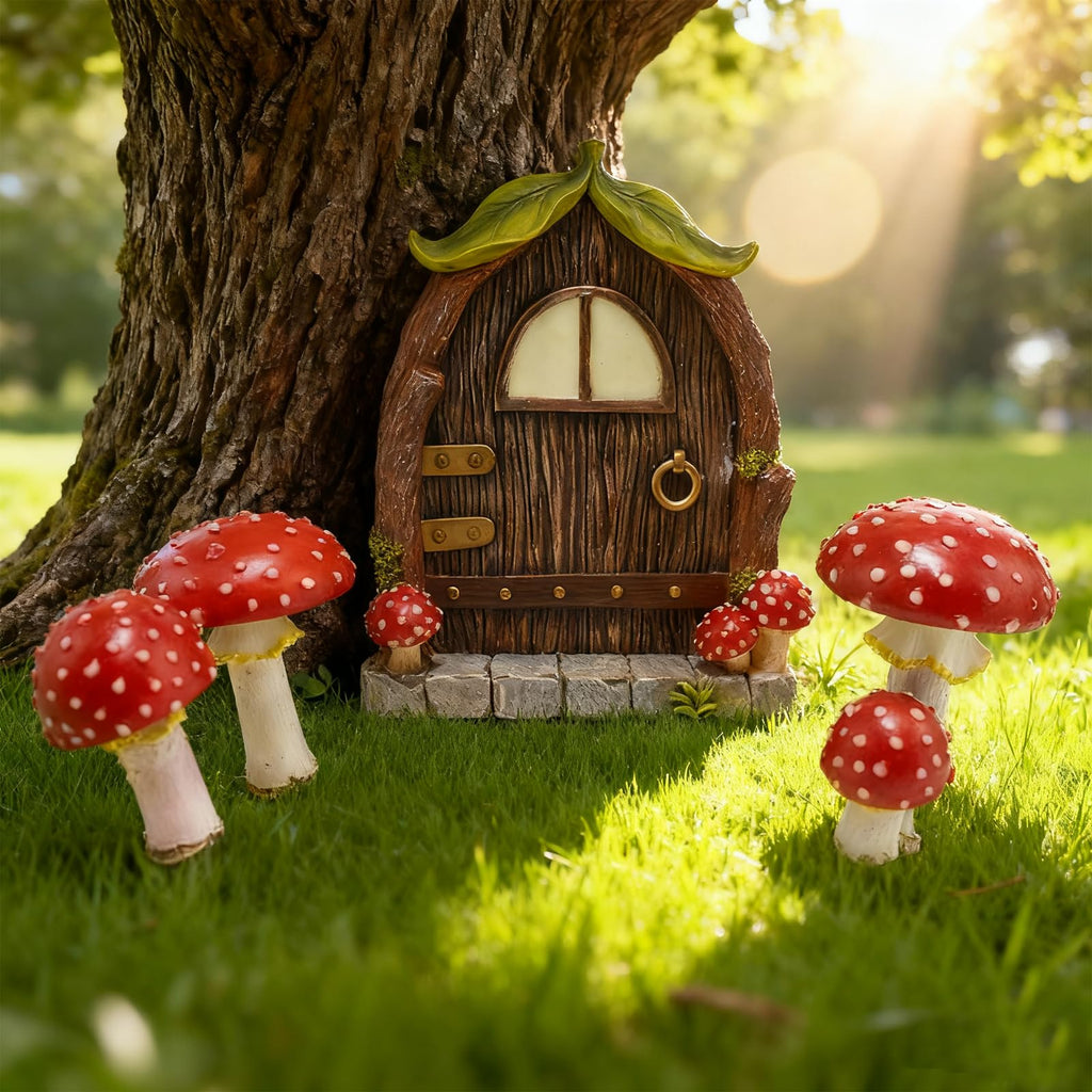 ChilArt Mushroom Fairy Door for Tree - Glow in The Dark Yard Art