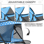 MoNiBloom 4 Wheels Pet Stroller, Easy-Fold Umbrella Shaped Dog Cat Jogger Stroller w/Storage Bag & Visible Mesh for Small/Medium Dogs Cats Sky Blue Polka Dots