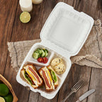 Jaluxing 8X8 3Compartment 50Pack Plastic Clamshell Take Out Food Containers, Heavy Duty To-go Disposable Lunch Box Restaurant Meal Prep Packaging Catering Hinged Container (Formerly FULING)