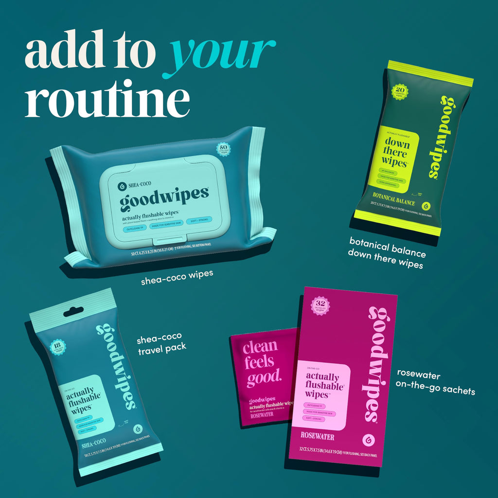 goodwipes Flushable Wipes - Shea-Coco, 318 Wipes (6 Pack + 1 Travel Size)