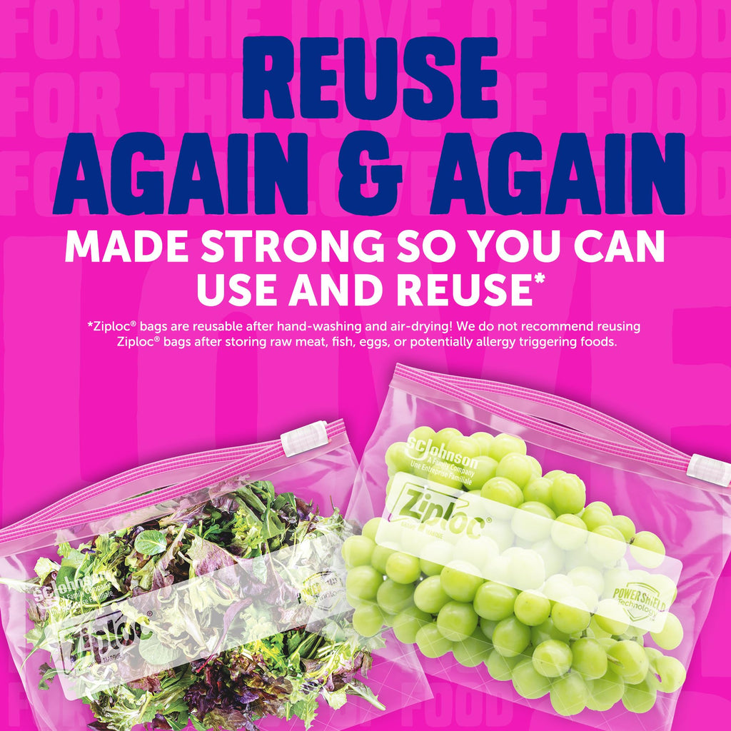 Ziploc Quart Food Storage Slider Bags, Power Shield Technology for More Durability, 42 Count