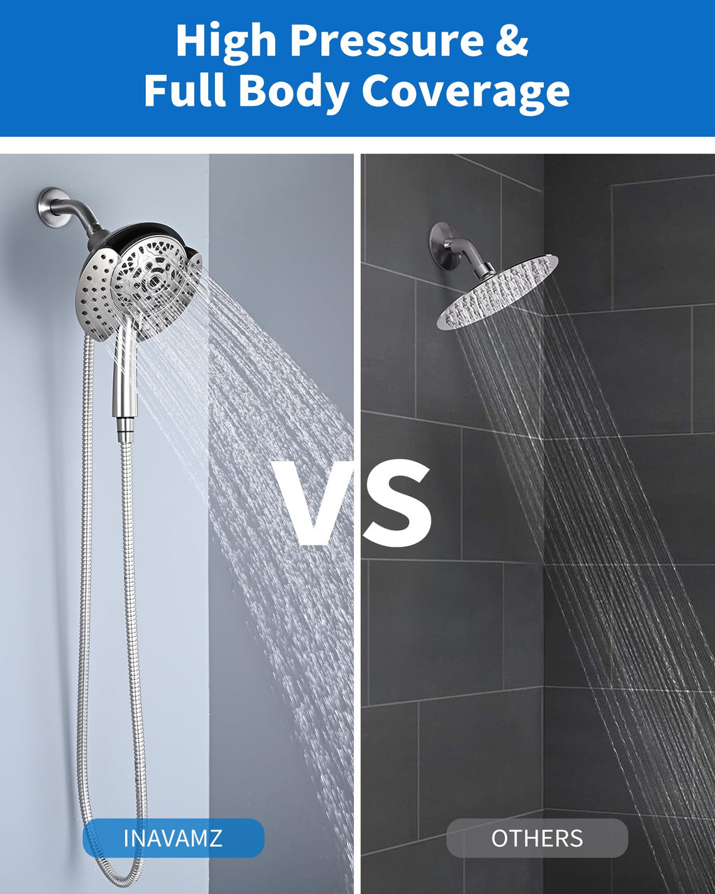 INAVAMZ 2.5GPM Shower Heads with Handheld Spray Combo: 7.2" Rainfall Shower Head & Hand Held Shower Head 2-IN-1 Shower Head with 60" Rotatable Stainless Steel Hose Nickel, Shower Trim Systems