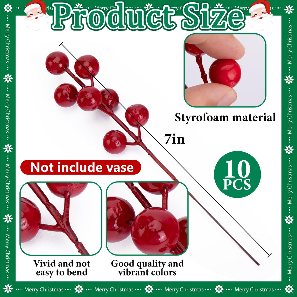 45 Pcs Christmas Artificial Pine Branches Red Berry Stems Faux Xmas Sprigs