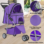 BestPet 3 Wheels Pet Stroller Dog Cat Cage Jogger Stroller Waterproof Puppy Travel Folding Carrier with Cup Holder,Purple