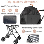 LPOTIUS Double Pet Stroller with Detachable Carrier for Medium Small Dogs and Cats, Lightweight Dog Stroller Travel Carriage with No-Zip Canopy Storage Basket One-Click Folding and One-Foot Brake