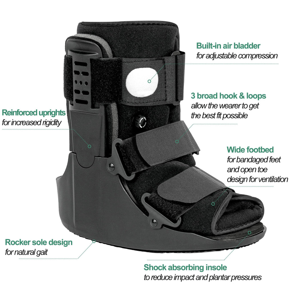 Jewlri Air Walking Boot, Fracture Boot Short Walker Protection Fits Left or Right Foot Ankle Support for Injuries Fractures Sprains Black M