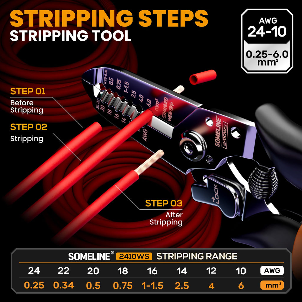 SOMELINE Ferrule Crimping Tool, Ratchet Pliers for AWG24-8 with 23 Sizes Wire End Ferrule Terminals, Quadrilateral Wire Crimp Pliers with Crimp Connectors,Crimp Pliers and Stripper Kit Crimp Connector