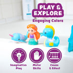 Tub Works® Mermaid Lagoon™ Light Up Bath Toys, 6 Pack | Water-Activated Light Up Toys Flash & Change Color | Easy-Grip Baby Girl & Toddler Bath Toys | Sensory Mermaid Toy Bathtub Toys with Bath Lights