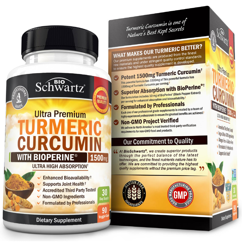 Turmeric Curcumin with Black Pepper Extract 1500mg - High Absorption Ultra Potent Turmeric Supplement with 95% Curcuminoids and BioPerine - Non GMO Tumeric Capsules for Joint Support - 90 Capsules