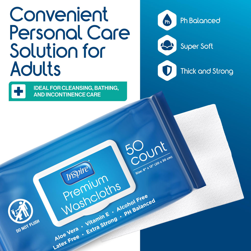 Inspire Adult Wet Wipes, Wash Cloths, Incontinence & Cleansing for Elderly Extra Large, 8"x12" (300 count)