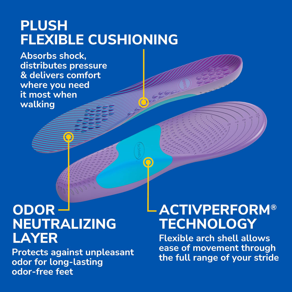 Dr. Scholl's Walk Longer Insoles for Women - Comfortable Plush Foam Cushioning Inserts for Walking, Hiking, Standing on Feet All-Day with Arch Support - Walk 50% Longer Without Muscle Fatigue: 2 Pairs