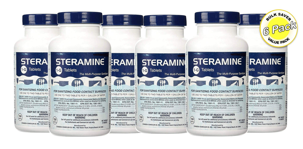 Edwards-Councilor S150E48 Steramine Sanitizer Tablets (Sanitabs) 150 Count Bottle - Pack of 6
