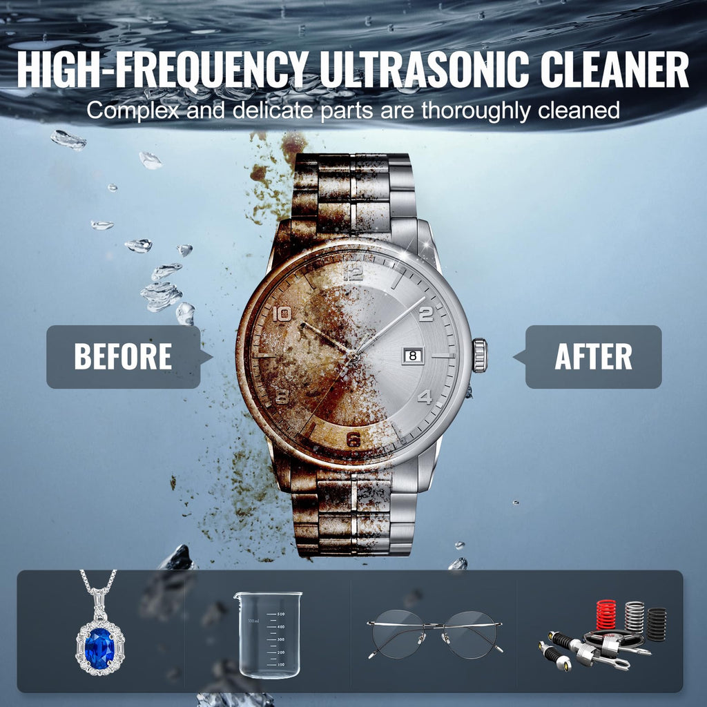 VEVOR 3L Sonic Cleaner with Heater Timer & Basket, Professional Digital Sonic Cavitation Machine, 120W Cleaning Machine for Watch Instruments, Glasses, Coin, Metal Parts, Tool