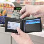MARZAHAR Genuine Leather Mens Wallet, RFID Blocking Bifold, Black