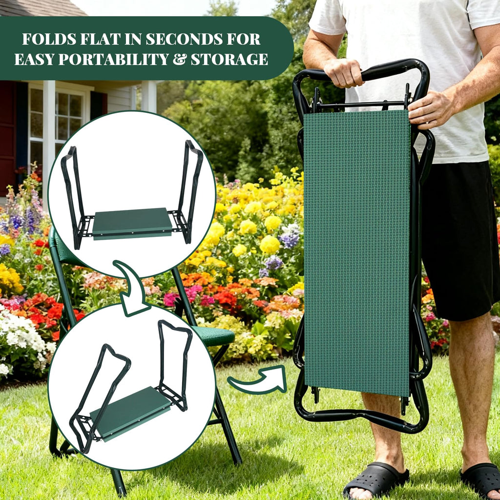 RAIN SPIRIT Garden Kneeler and Seat with Thicken & Widen Soft Kneeling Pad,Heavy Duty Gardening Bench Kneeler and seat Foldable Gardening Stool with 2 Tool Pouches，Gifts for Women, Seniors, Mom & Dad