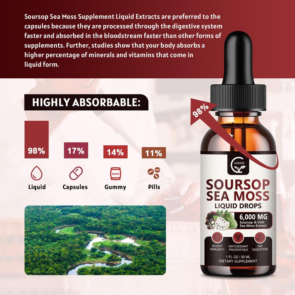 (2 Pack) Soursop Graviola Liquid Drop, Soursop Bitters Multivitamin Liquid with Sea Moss & Turmeric, 98% Absorption for Cell Support & Regeneration, Immune Boost and Liver, 1 Fl Oz