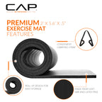 CAP Barbell High Density Exercise Mat with strap, 68"x24" 12mm (Black)