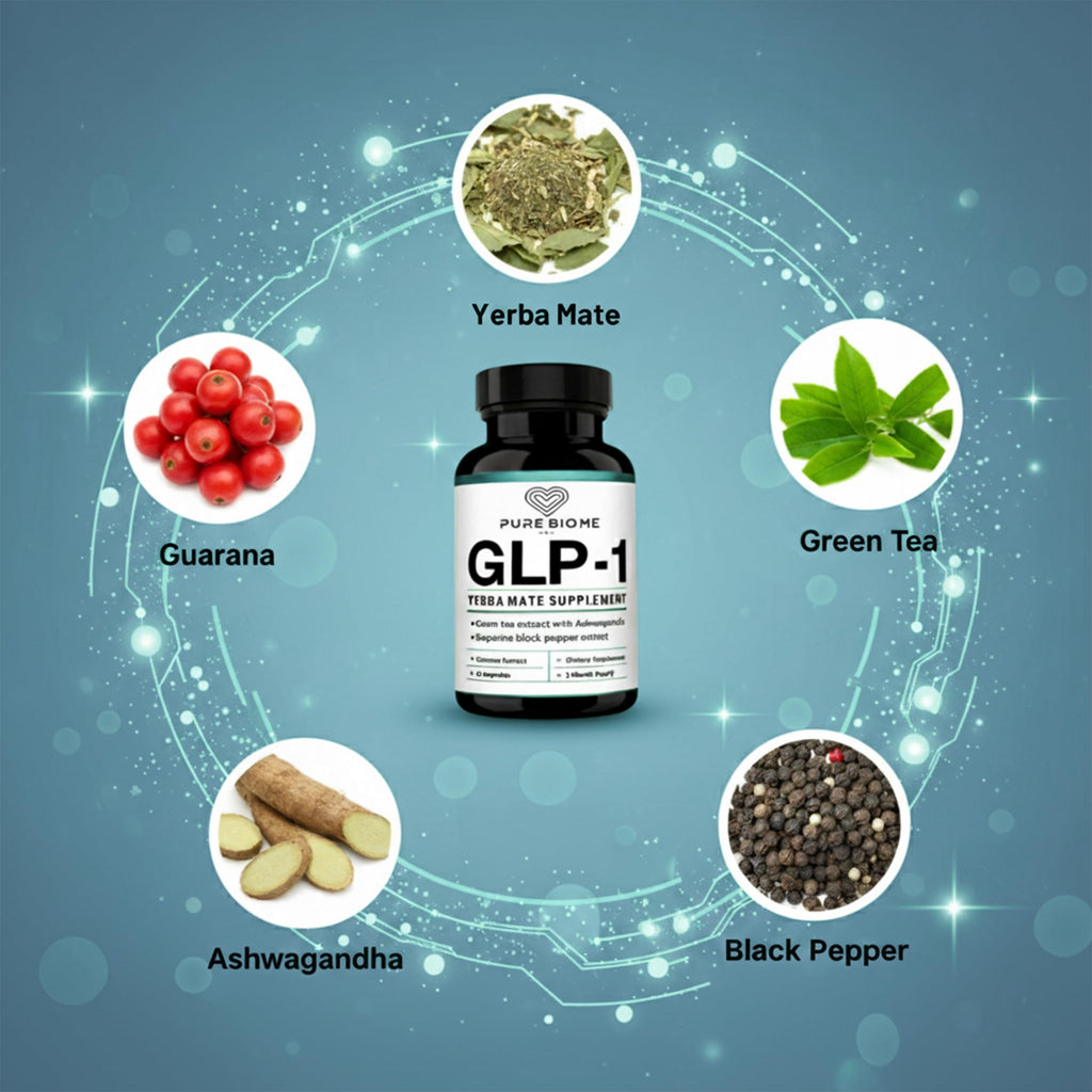 GLP-1 Yerba Mate, Guarana, Green Tea, Ashwaganda Supplement High Potency, 40mg Caffeine Per Capsule, Extract Pills Supplements for Clean Natural Energy