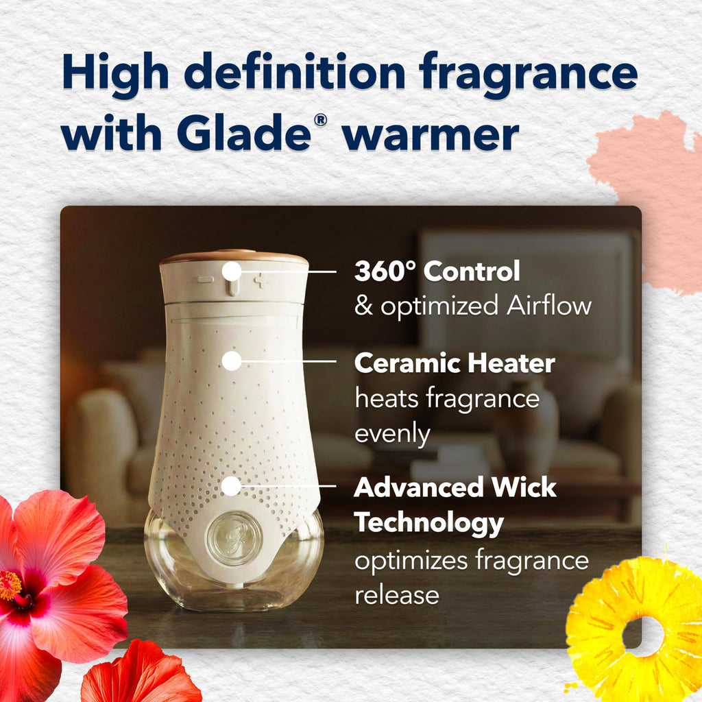 Glade PlugIns Refills Air Freshener Starter Kit, Scented and Essential Oils for Home and Bathroom, Hawaiian Breeze, 4.02 Fl Oz, 2 Warmers + 6 Refills