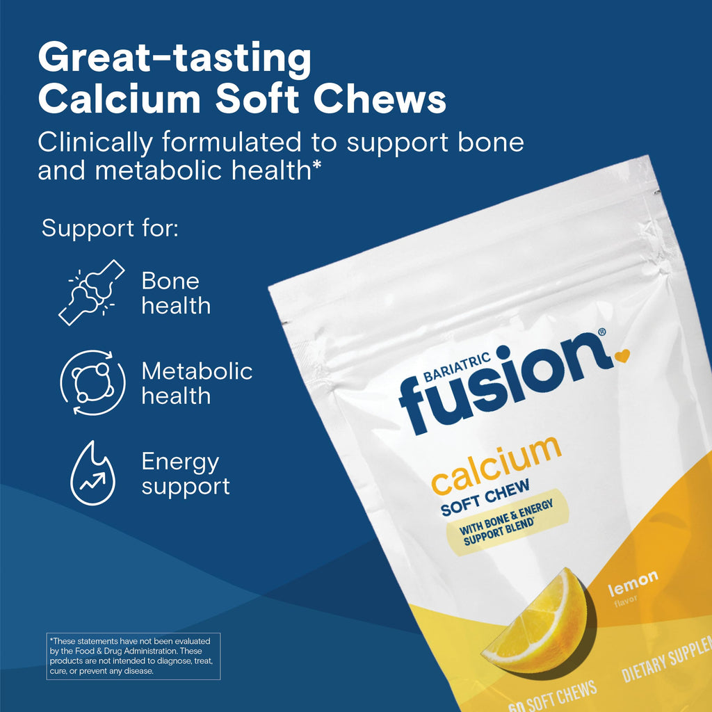 Bariatric Fusion Bariatric Calcium Supplement Chews | Calcium Citrate with Vitamin D3 Bariatric Vitamin | Sugar Free Chewable | 500mg | Lemon | 60 Count