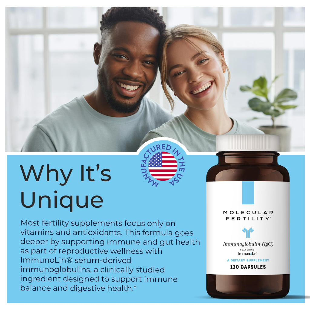 Molecular Fertility Immunoglobulin IgG Supplement for Men & Women - Dairy-Free, Bovine Colostrum Alternative - IGA IgM ImmunoLin for Immune Support, Gut Health, Reproductive Wellness - 60 Servings