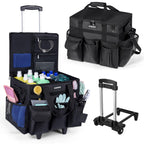 Large Rolling Cleaning Caddy Bag with Wheels, with Detachable Trolley, Cleaning Bags on Wheels for Housekeepers, Cleaning Cart Supplies Organizer for Home, Car, Picnic (Black)