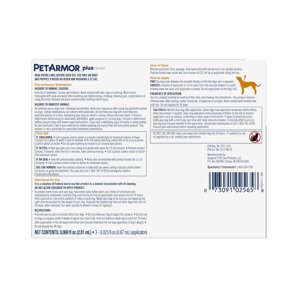 PetArmor Plus Flea & Tick Topical Dogs 5-22 lbs, 6-Month