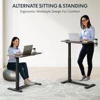 FLEXISPOT H7 Adjustable Overbed Bedside Table with Wheels Pneumatic Mobile Standing Desk Laptop Desk Rolling Computer Cart Movable Table Hospital Home Use(27.6" W x 15.7" D, Mahogany Table)