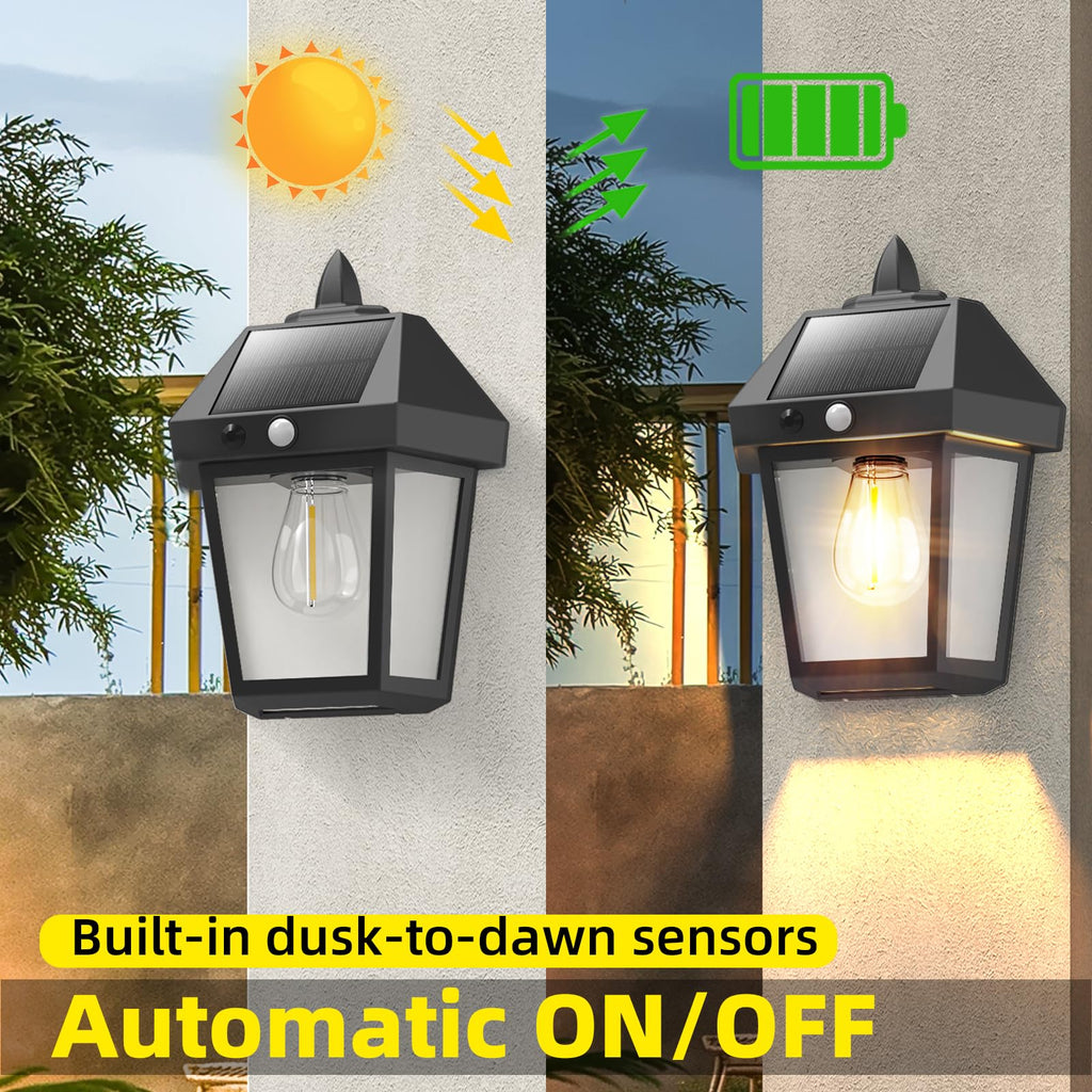 DERAYSION 4 Pack Solar Wall Lanterns,9 Inch Solar Porch Light with Motion Sensor, 3 Mode Adjustable Brightness Waterproof Outdoor Wall Lights for Porch Door Patio Fence Garage