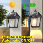 DERAYSION 4 Pack Solar Wall Lanterns,9 Inch Solar Porch Light with Motion Sensor, 3 Mode Adjustable Brightness Waterproof Outdoor Wall Lights for Porch Door Patio Fence Garage
