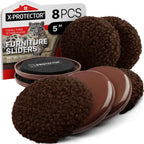 Furniture Sliders X-PROTECTOR - 4+4 Pack 5” - Brown Multi-Surface Furniture Sliders for Carpet & Hard Floors - 4 Furniture Movers for Carpeted Floors and 4 Hardwood Socks - Move Furniture Easily!