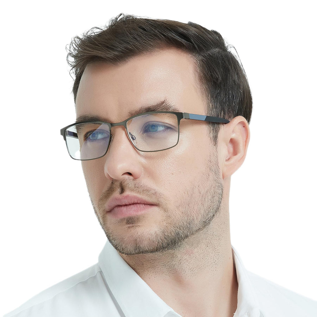 DJOLENSA 3 Pack Reading Glasses Men, Blue Light Blocking Reading Glasses 2.0, Anti Eyestrain/Glare/UV, Metal Frame Spring Hinge Computer Readers with Pouches (2.0+)
