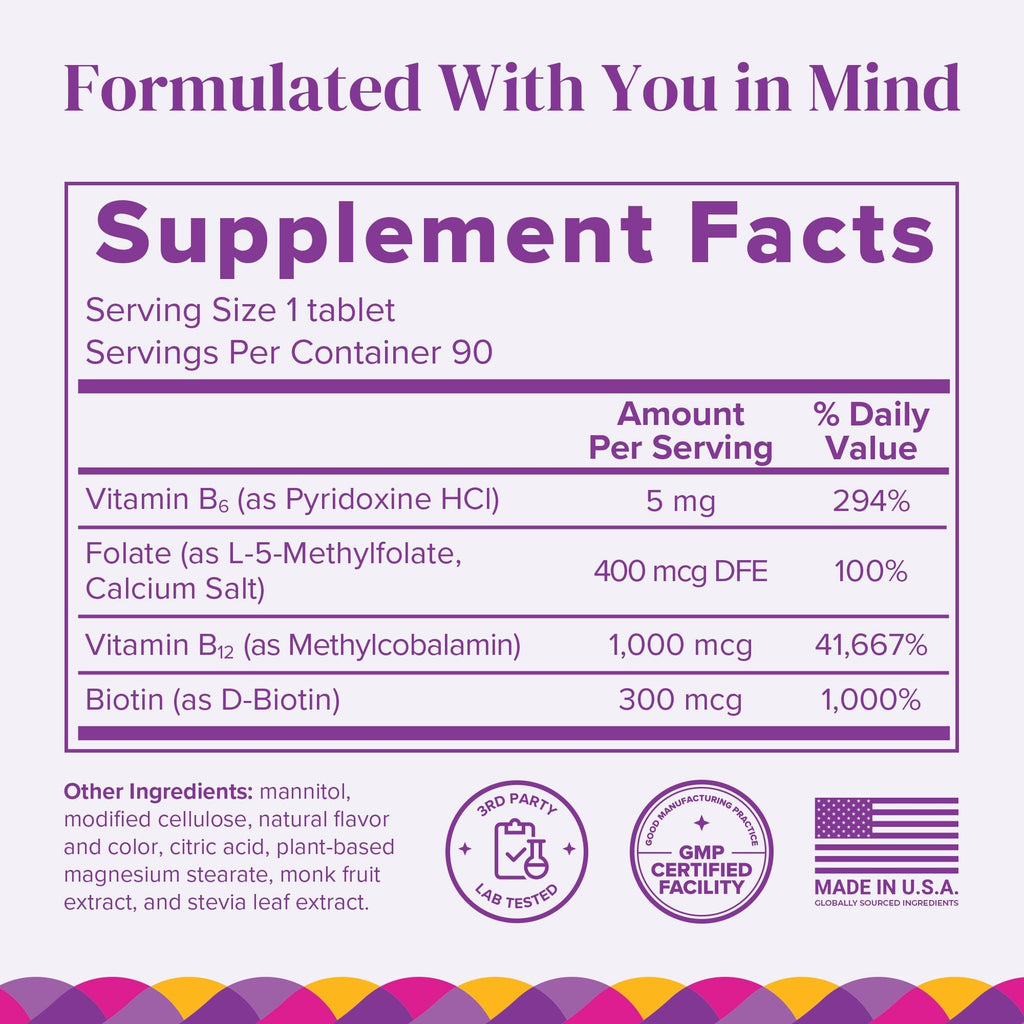 BariMelts Vitamin B12 Plus, 90 Fast-Dissolving Tablets (3-Month Supply), Sugar-Free Bariatric Vitamins for Women, Includes B12, B6, Folate and Biotin, Natural Cherry Flavor