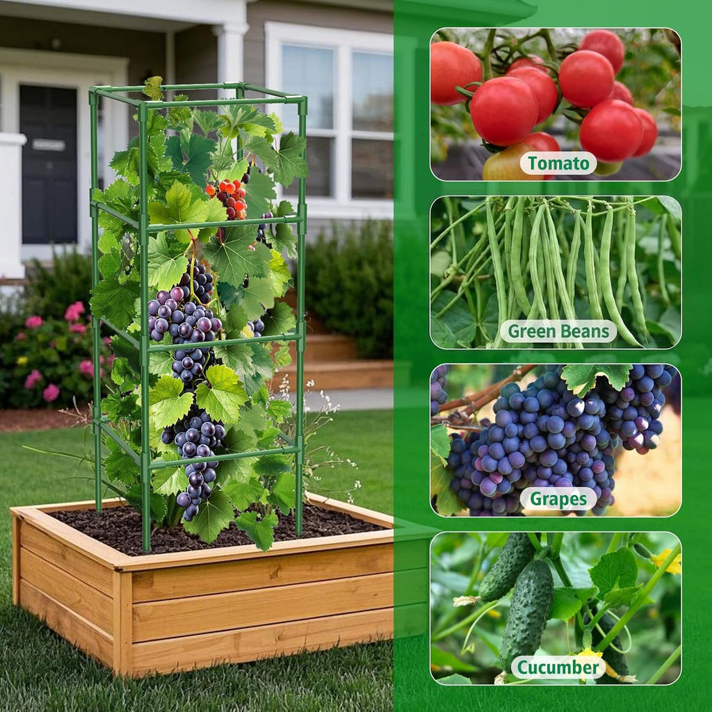 SHCCPPJ 3 Pack Tomato Cages, 42 Inch Heavy Duty Metal Square Tomato Cage for Raised Garden Bed, Rust-Proof Sturdy Tall Tomato Trellis Supports for Climbing Plants Outdoor with Clips Wire