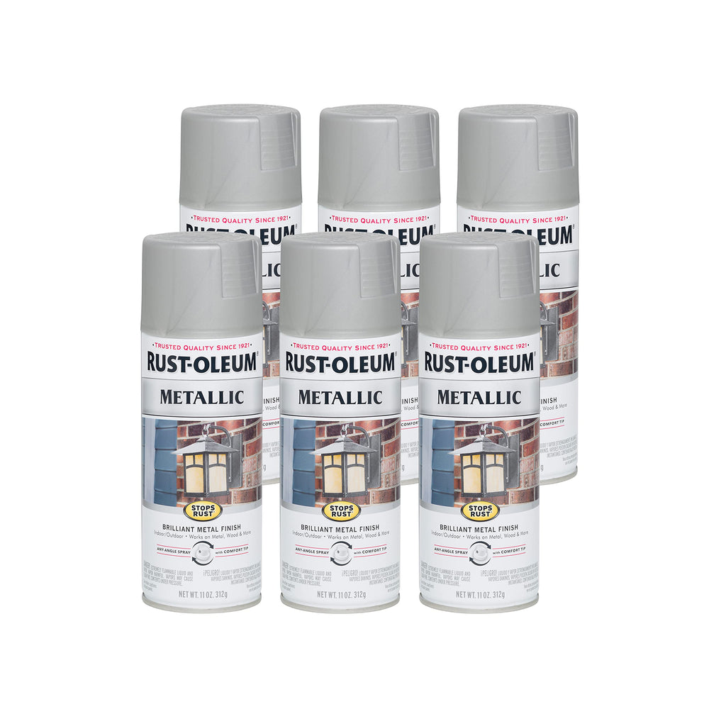 Rust-Oleum 7277830-6PK Stops Rust Metallic Spray Paint, 11 oz, Matte Nickel, 6 Pack